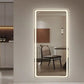 Full-length mirror with LED lighting on a wall in a modern interior setting.